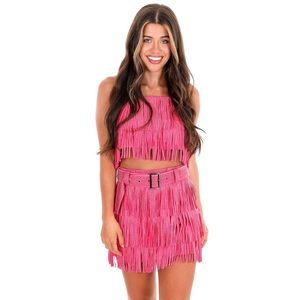 PINK RHINESTONE FRINGE SET